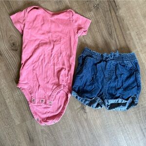 🌺5/$20 George Blue Denim Baby Shorts & Simplejoys pink short sleeve